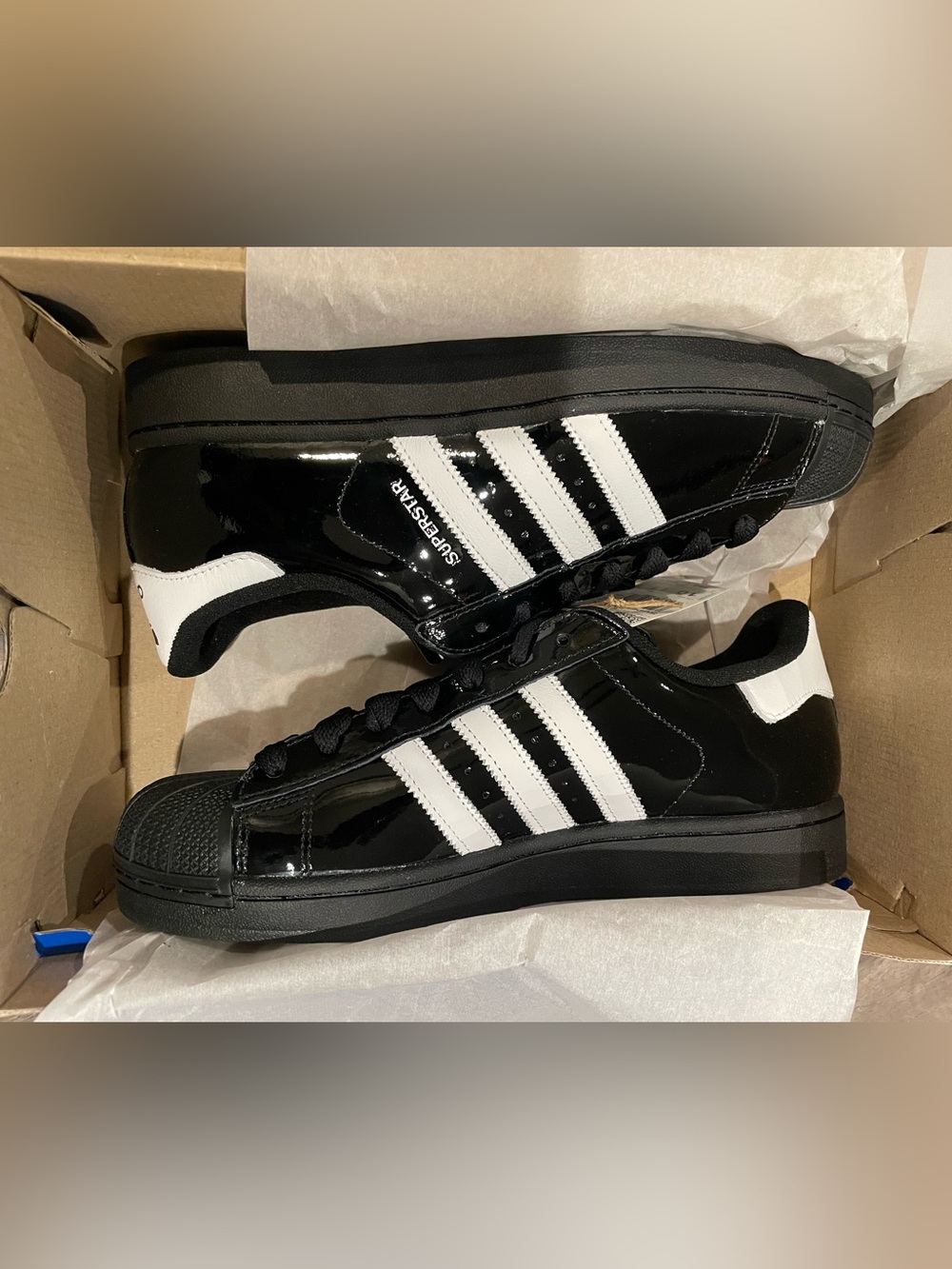 Men’s Adidas Originals Superstar II — Patent Leather Black/Cloud White — Size 13